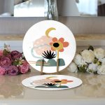 Realhomes Sanatsal Motifli Çiçek Detaylı Dijital Baskılı Modern 2'li Yuvarlak Servis Altlığı - Supla Realhomes