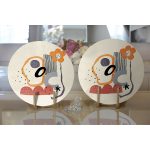 - Supla2li-7064-Gorsel2 - Realhomes Realhomes Sanatsal Motifli Çiçek Detaylı Dijital Baskılı Modern 2'li Yuvarlak Servis Altlığı - Supla Realhomes