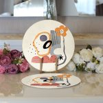 - Supla2li-7064-Gorsel3 - Realhomes Realhomes Sanatsal Motifli Çiçek Detaylı Dijital Baskılı Modern 2'li Yuvarlak Servis Altlığı - Supla Realhomes