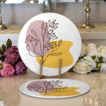 Realhomes Sarı Pubra Renkli İnce Dal Motifli Dijital Baskılı Modern 2'li Yuvarlak Servis Altlığı - Supla Realhomes