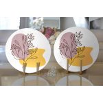 Realhomes Sarı Pubra Renkli İnce Dal Motifli Dijital Baskılı Modern 2'li Yuvarlak Servis Altlığı - Supla Realhomes