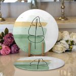 - Supla2li-7070-Gorsel1 - Realhomes Realhomes Pastel Renkli Zemin Üzerine Onedraw Yaprak Çizimli Modern 2'li Yuvarlak Servis Altlığı - Supla Realhomes