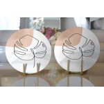 Realhomes Pastel Renkli Zemin Üzerine Onedraw Yaprak Çizimli Modern 2'li Yuvarlak Servis Altlığı - Supla Realhomes