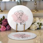 Realhomes Beyaz Zeminde Bayan Desenli Dijital Baskılı Modern 2'li Yuvarlak Servis Altlığı - Supla Realhomes