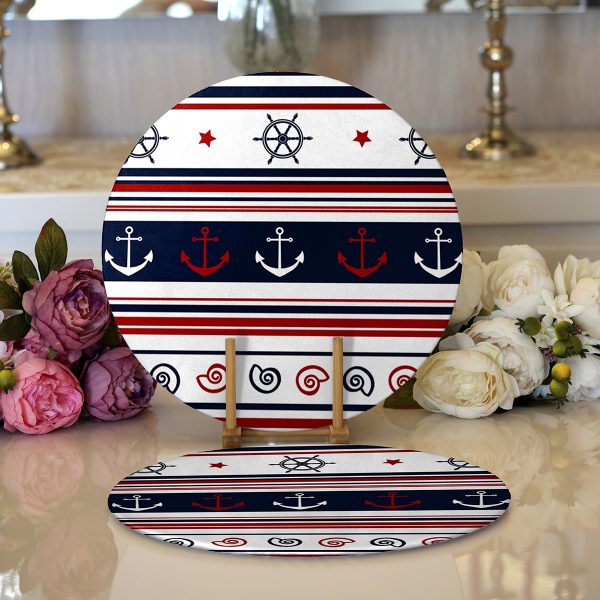 - Supla2li-7099-Gorsel1 - Realhomes  Realhomes Renkli Zeminli Deniz Kabuğu Desenli Dijital Baskılı Modern 2'li Yuvarlak Servis Altlığı - Supla Realhomes