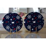 - Supla2li-7101-Gorsel2 - Realhomes  Realhomes Lacivert Zeminli Renkli Yunus Desenli Dijital Baskılı Modern 2'li Yuvarlak Servis Altlığı - Supla Realhomes