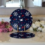 - Supla2li-7101-Gorsel3 - Realhomes  Realhomes Lacivert Zeminli Renkli Yunus Desenli Dijital Baskılı Modern 2'li Yuvarlak Servis Altlığı - Supla Realhomes