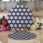 - Supla2li-7104-Gorsel1 - Realhomes  Realhomes Lacivert Zeminli Beyaz Kartanesi Desenli Dijital Baskılı Modern 2'li Yuvarlak Servis Altlığı - Supla Realhomes