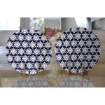 - Supla2li-7104-Gorsel2 - Realhomes  Realhomes Lacivert Zeminli Beyaz Kartanesi Desenli Dijital Baskılı Modern 2'li Yuvarlak Servis Altlığı - Supla Realhomes