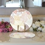 - Supla2li-7106-Gorsel3 - Realhomes Realhomes Beyaz Zemınli Soft Renkli Yapraklı Dijital Baskılı Modern 2'li Yuvarlak Servis Altlığı - Supla Realhomes