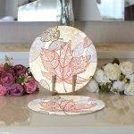 - Supla2li-7109-Gorsel3 - Realhomes Realhomes Mavi Zeminli Dumen Ve Halat Desenli Dijital Baskılı Modern 2'li Yuvarlak Servis Altlığı - Supla Realhomes