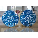 Realhomes Mavi Beyaz Zeminli Deniz Yıldızı Desenli Dijital Baskılı Modern 2'li Yuvarlak Servis Altlığı - Supla Realhomes