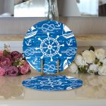 Realhomes Mavi Beyaz Zeminli Deniz Yıldızı Desenli Dijital Baskılı Modern 2'li Yuvarlak Servis Altlığı - Supla Realhomes