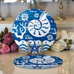 - Supla2li-7111-Gorsel1 - Realhomes Realhomes Mavi Zeminli Deniz Feneri Desenli Dijital Baskılı Modern 2'li Yuvarlak Servis Altlığı - Supla Realhomes