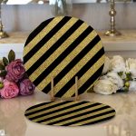 - Supla2li-7118-Gorsel1 - Realhomes Realhomes Sıyah Zeminde Happy Birthday Gold Yazılı Dijital Baskılı Modern 2'li Yuvarlak Servis Altlığı - Supla Realhomes