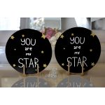 Realhomes Gold Zeminde Kucuk Siyah Kalp Desenli Dijital Baskılı Modern 2'li Yuvarlak Servis Altlığı - Supla Realhomes