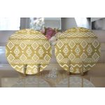 Realhomes Gold Zeminde Beyaz Bohem Çizimli Dijital Baskılı Modern 2'li Yuvarlak Servis Altlığı - Supla Realhomes