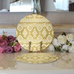 Realhomes Gold Zeminde Beyaz Bohem Çizimli Dijital Baskılı Modern 2'li Yuvarlak Servis Altlığı - Supla Realhomes