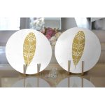 - Supla2li-7128-Gorsel2 - Realhomes  Realhomes Beyaz Zeminde Gold Kuş Tüyü Desenli Dijital Baskılı Modern 2'li Yuvarlak Servis Altlığı - Supla Realhomes