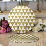 Realhomes Beyaz Zeminde Gold Üçgen Desenli Dijital Baskılı Modern 2'li Yuvarlak Servis Altlığı - Supla Realhomes