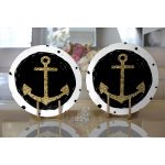 Realhomes Siyah Zeminli Gold Çapa Desenli Dijital Baskılı Modern 2'li Yuvarlak Servis Altlığı - Supla Realhomes