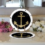 Realhomes Siyah Zeminli Gold Çapa Desenli Dijital Baskılı Modern 2'li Yuvarlak Servis Altlığı - Supla Realhomes