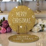 - Supla2li-7143-Gorsel1 - Realhomes Realhomes Gold Zeminde Merry Christmas Yazılı Dijital Baskılı Modern 2'li Yuvarlak Servis Altlığı - Supla Realhomes