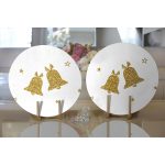 Realhomes Beyaz Zeminde Gold Renkli Çan Desenli Dijital Baskılı Modern 2'li Yuvarlak Servis Altlığı - Supla Realhomes