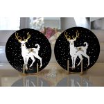 - Supla2li-7146-Gorsel2 - Realhomes Realhomes Siyah Zeminnde Geyik Desenli Dijital Baskılı Modern 2'li Yuvarlak Servis Altlığı - Supla Realhomes