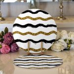 Realhomes Beyaz Zemin Üzerinde Gold Ve Siyah Renkli Çizgiler Modern 2'li Yuvarlak Servis Altlığı - Supla Realhomes