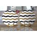 Realhomes Beyaz Zemin Üzerinde Gold Ve Siyah Renkli Çizgiler Modern 2'li Yuvarlak Servis Altlığı - Supla Realhomes