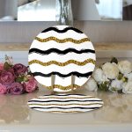 Realhomes Beyaz Zemin Üzerinde Gold Ve Siyah Renkli Çizgiler Modern 2'li Yuvarlak Servis Altlığı - Supla Realhomes