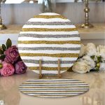 - Supla2li-7155-Gorsel1 - Realhomes Realhomes Beyaz Zeminde Gold Ve Siyah Çizgili Dijital Baskılı Modern 2'li Yuvarlak Servis Altlığı - Supla Realhomes