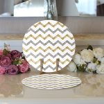 Realhomes Beyaz Zeminde Gold Ve Siyah Çizgili Dijital Baskılı Modern 2'li Yuvarlak Servis Altlığı - Supla Realhomes