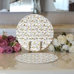 Realhomes Siyah Beyaz Zeminli Gold Yaprak Desenli Dijital Baskılı Modern 2'li Yuvarlak Servis Altlığı - Supla Realhomes