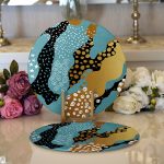 - Supla2li-7171-Gorsel1 - Realhomes Realhomes Renkli Zeminde Gold Detaylı Dijital Baskılı Modern 2'li Yuvarlak Servis Altlığı - Supla Realhomes