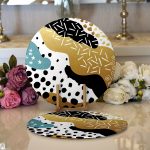 - Supla2li-7172-Gorsel1 - Realhomes Realhomes Sıyah Beyaz Zeminde Gold Detaylı Renkli Çizim Dijital Baskılı Modern 2'li Yuvarlak Servis Altlığı - Supla Realhomes