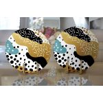 - Supla2li-7172-Gorsel2 - Realhomes Realhomes Sıyah Beyaz Zeminde Gold Detaylı Renkli Çizim Dijital Baskılı Modern 2'li Yuvarlak Servis Altlığı - Supla Realhomes