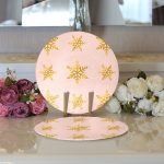 - Supla2li-7176-Gorsel3 - Realhomes  Realhomes Pudra Zeminde Gold Renkli Kar Tanesi Desenli Dijital Baskılı Modern 2'li Yuvarlak Servis Altlığı - Supla Realhomes