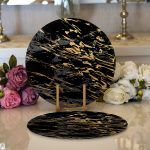 - Supla2li-7191-Gorsel1 - Realhomes Realhomes Gri Siyah Zemin Üzerinde Gold Detaylı Çizim Desenli 2'li Yuvarlak Servis Altlığı - Supla Realhomes