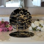 - Supla2li-7191-Gorsel3 - Realhomes Realhomes Gri Siyah Zemin Üzerinde Gold Detaylı Çizim Desenli 2'li Yuvarlak Servis Altlığı - Supla Realhomes