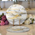 - Supla2li-7192-Gorsel1 - Realhomes Realhomes Gri Zemin Üzerinde Gold Detaylı Soft Çizim Desenli Modern 2'li Yuvarlak Servis Altlığı - Supla Realhomes