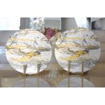 - Supla2li-7192-Gorsel2 - Realhomes Realhomes Gri Zemin Üzerinde Gold Detaylı Soft Çizim Desenli Modern 2'li Yuvarlak Servis Altlığı - Supla Realhomes