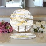 - Supla2li-7192-Gorsel3 - Realhomes Realhomes Gri Zemin Üzerinde Gold Detaylı Soft Çizim Desenli Modern 2'li Yuvarlak Servis Altlığı - Supla Realhomes