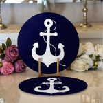 - Supla2li-7200-Gorsel1 - Realhomes  Realhomes Lacivert Zeminli Çapa Desenli Dijital Baskılı Modern 2'li Yuvarlak Servis Altlığı - Supla Realhomes