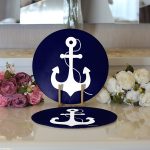 - Supla2li-7200-Gorsel3 - Realhomes  Realhomes Lacivert Zeminli Çapa Desenli Dijital Baskılı Modern 2'li Yuvarlak Servis Altlığı - Supla Realhomes