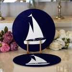 Realhomes Lacivert Zeminli Yelken Desenli Dijital Baskılı Modern 2'li Yuvarlak Servis Altlığı - Supla Realhomes