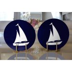 Realhomes Lacivert Zeminli Yelken Desenli Dijital Baskılı Modern 2'li Yuvarlak Servis Altlığı - Supla Realhomes