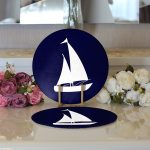 Realhomes Lacivert Zeminli Yelken Desenli Dijital Baskılı Modern 2'li Yuvarlak Servis Altlığı - Supla Realhomes