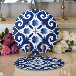 - Supla2li-7212-Gorsel1 - Realhomes  Realhomes Mavi Zemin Üzerinde Çini Desenli Dijital Baskılı Modern 2'li Yuvarlak Servis Altlığı - Supla Realhomes